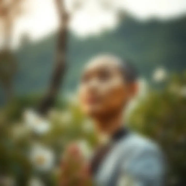 A calm individual practicing mindfulness in nature.