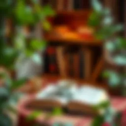 A cozy reading nook with books and a cup of tea