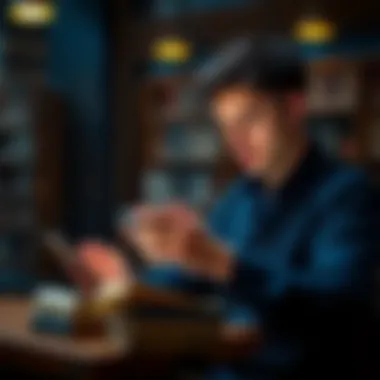 Utilizing Technology for Book Insights An individual engaging with a digital platform for book summaries