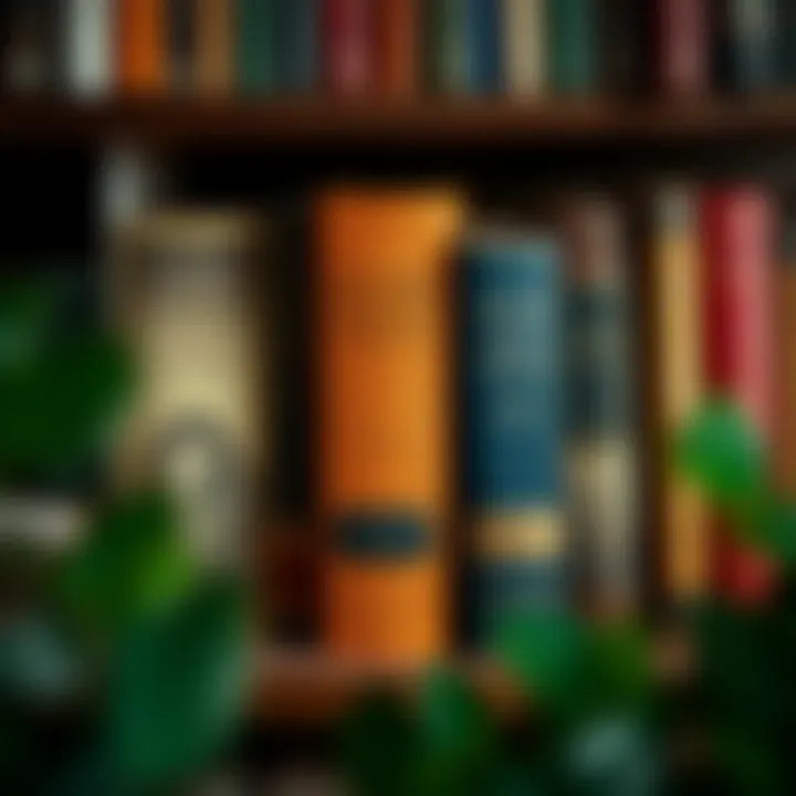 Timeless Masterpieces That Inspire A collection of classic literary works artfully displayed on a bookshelf