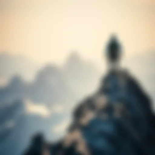 Illustration of grit represented by a mountain climber reaching the summit