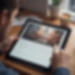 A digital tablet displaying a reading summary app interface with highlighted text.