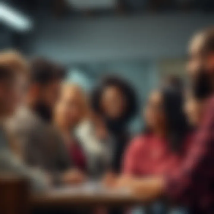Collaboration and Knowledge Sharing A group of diverse individuals collaborating and sharing knowledge