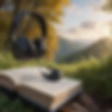 Audiobooks in Nature: A Perfect Combination A serene landscape with an open book and headphones