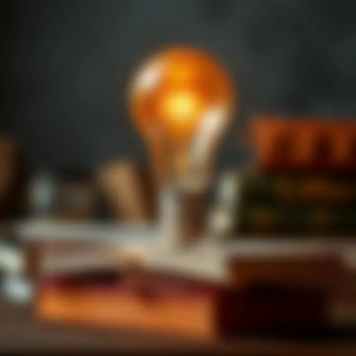 Illuminating Insights A glowing light bulb above books, symbolizing insights and enlightenment from literature.