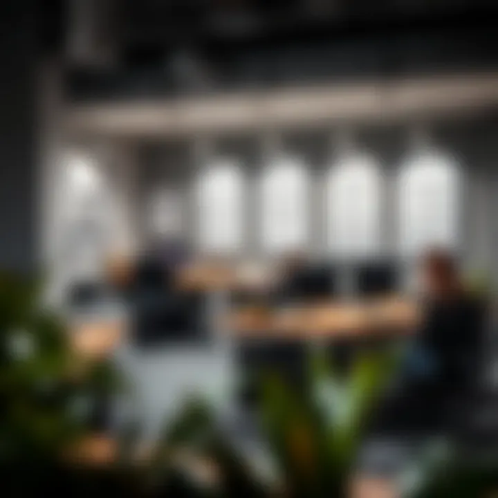 A serene office environment with motivational quotes displayed on the walls