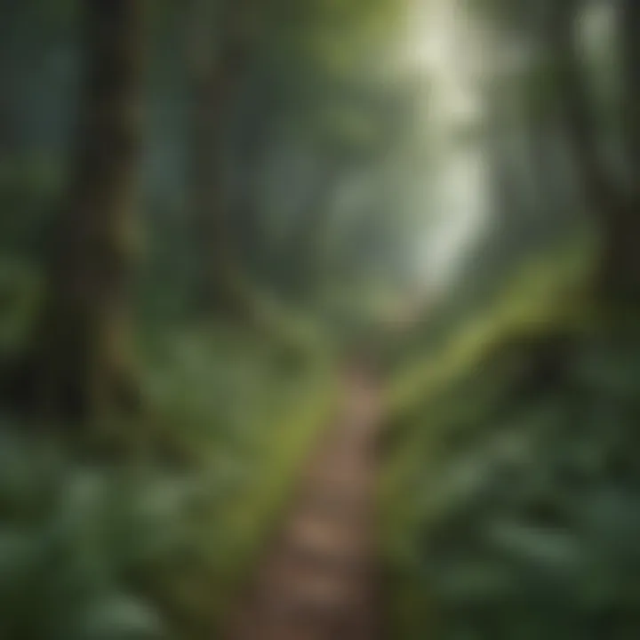 A winding path through a lush forest, illustrating the journey of self-discovery