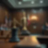 A symbolic representation of justice and mercy in a courtroom setting