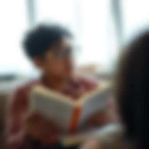 A person immersed in reading a summarized book.