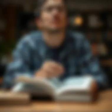 Engaging with Insights A person reading a book with a notepad and pen