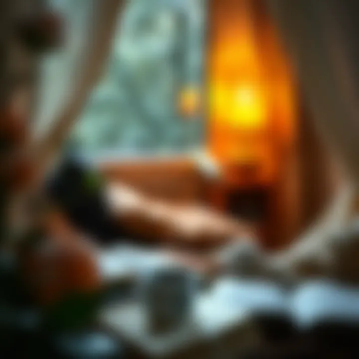 Tranquil Reflection Space A cozy reading nook with a cup of tea, illustrating a tranquil environment for reflection.