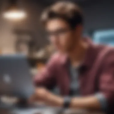 A young entrepreneur analyzing financial data on a laptop