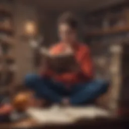 A person reading a book while juggling different tasks
