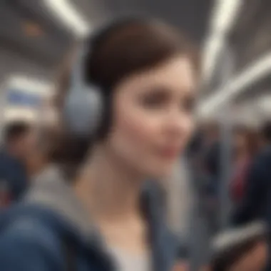 Person enjoying an audiobook while commuting