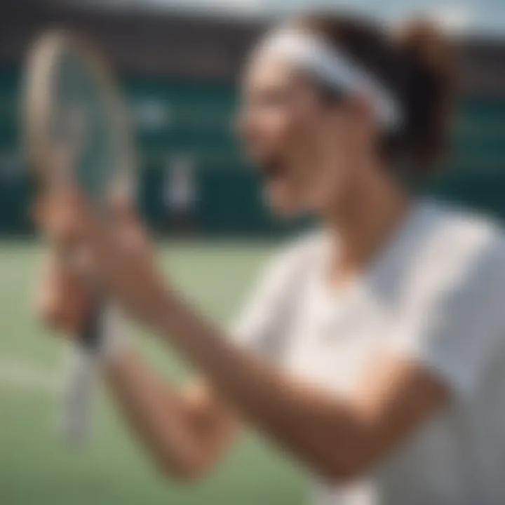 A tennis player practicing emotional resilience during a match