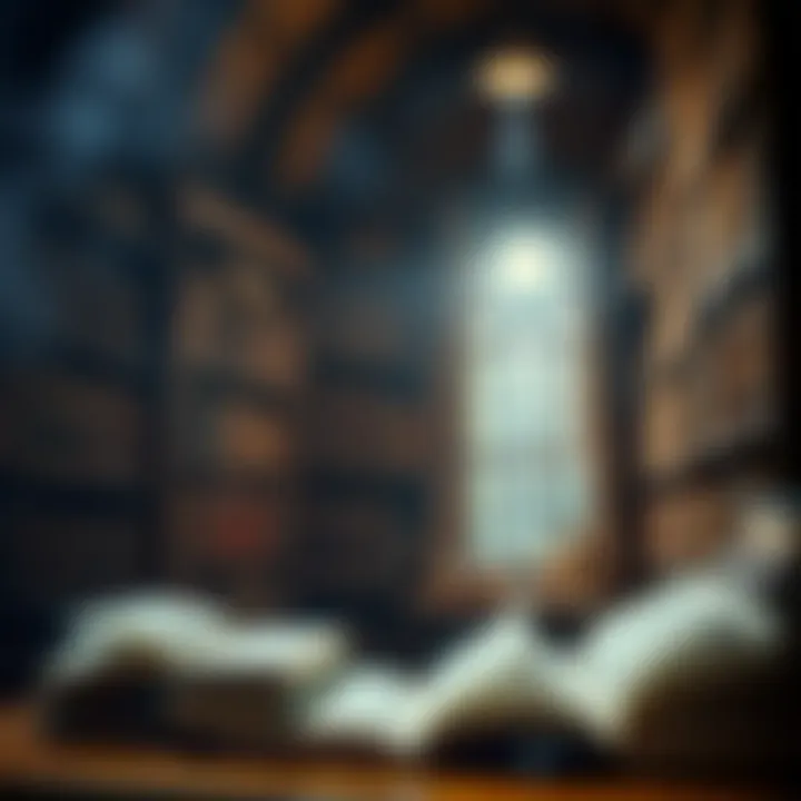The Mystical Library of Choices A mystical library filled with books representing different life choices