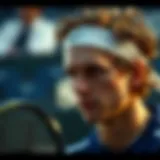 Tennis player focused on the game