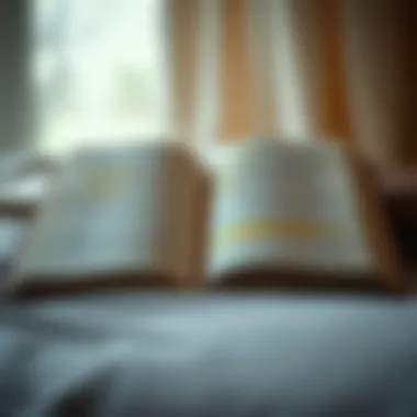 An open book with quotes highlighted, surrounded by a calm ambiance.