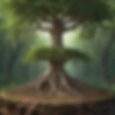 Growth and Resilience A tree with deep roots and flourishing leaves, representing growth and resilience