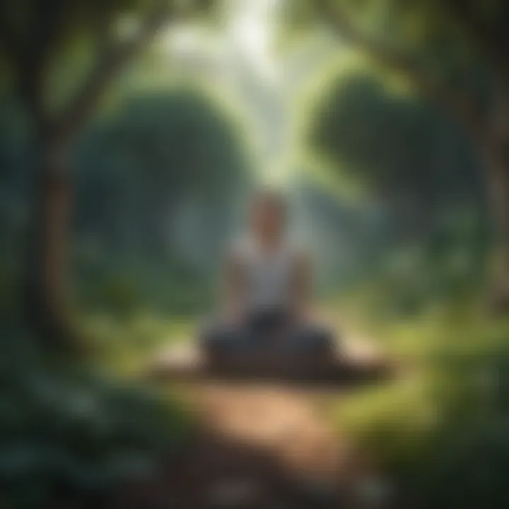 A person meditating in a peaceful garden