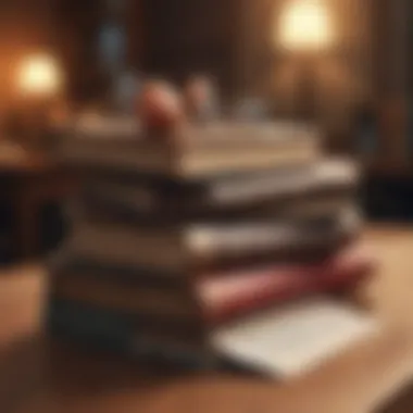 A stack of influential books on a wooden table