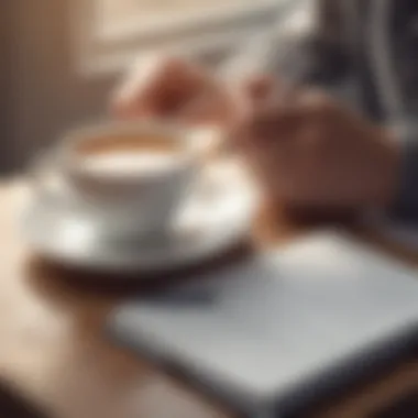 A person journaling with a cup of tea and a quote beside them