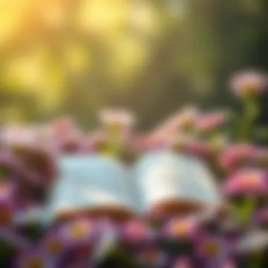 Knowledge and Inspiration Blossoming An open book surrounded by blooming flowers, representing knowledge and inspiration